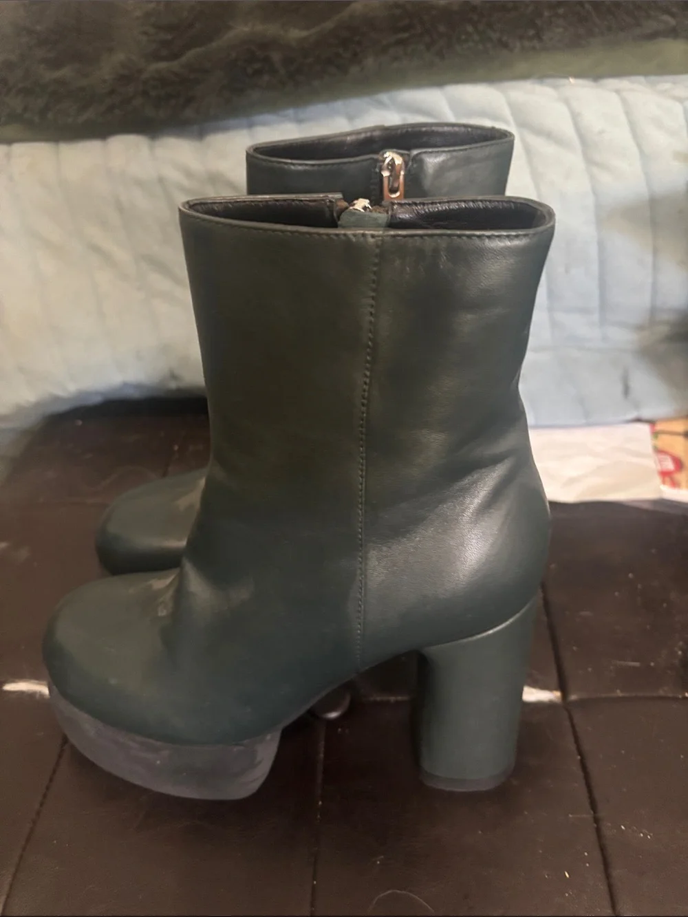 Women's Black Platform Ankle Boots with Side Zip